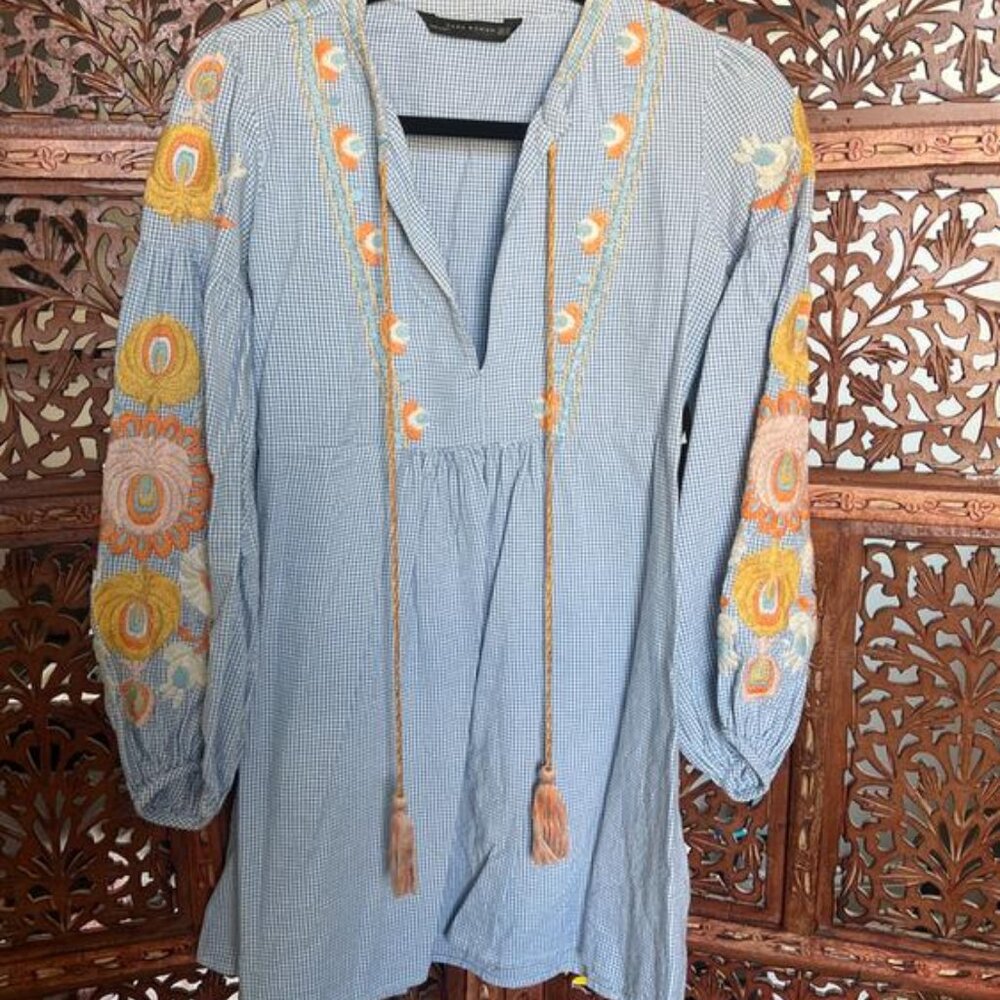 Zara gingham summer dress with embroidery